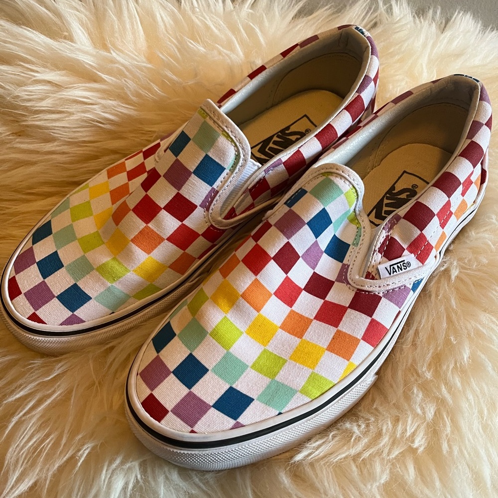 Vans Rainbow Colorful Checkered Slip-On Sneakers